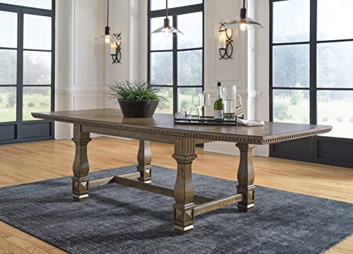Markenburg Traditional Rectangular Dining Room Extension Table, Dark Brown & Beige