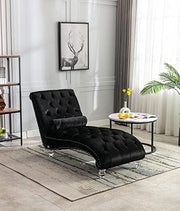 Velvet Chaise Lounge Chair with Toss Pillow