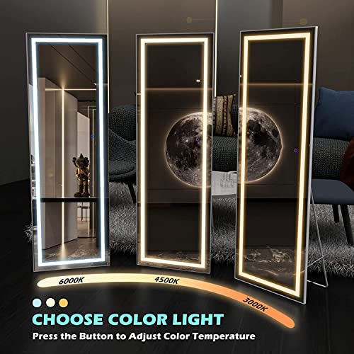 Full Length Mirror Lighted 63"x16", LED Free Standing Floor Mirror