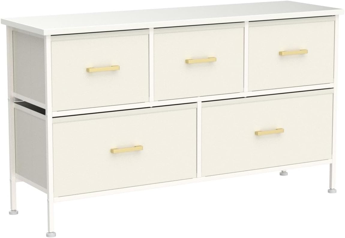 Dresser for Bedroom with 5 Drawers, White Dresser for Closet, Living Room