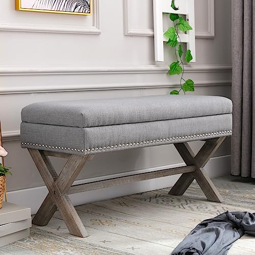 Bedroom Storage Ottoman Bench Fabric Upholstered Bed Bench Accent Hallway Bench