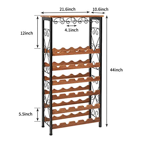 Rustic 30 Bottles Floor Wine Rack Shelf with Wine Glass Holder Rack