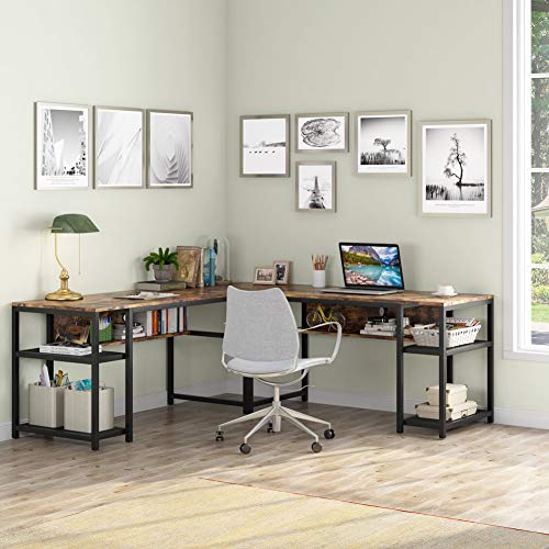 70 Inch Modern L-Shaped Desk with Bookcase