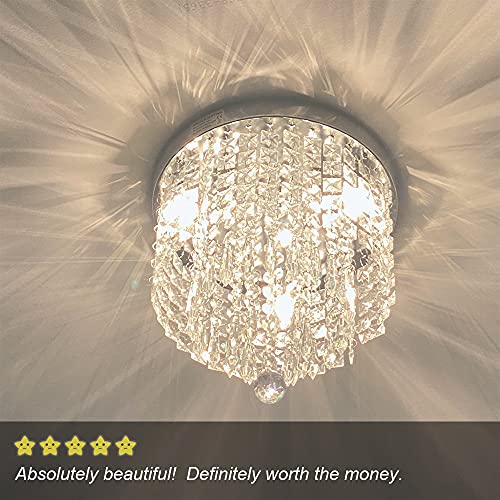 4-Lights Mini Crystal Chandelier, Modern Crystal Flush Mount Ceiling Light