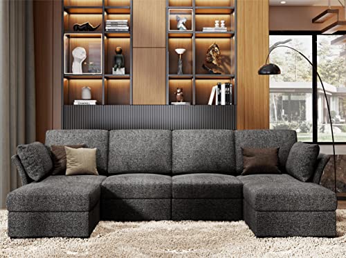 Sectional Sofa, Modular Sectional Sofa Couch with Ottomans- 6 Seat Sofa Couch