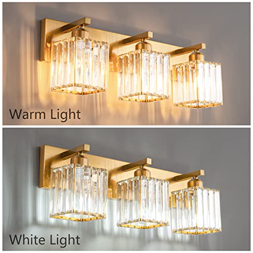 Modern Gold Crystal Bathroom Light 3-Lights Bathroom Gold Bathroom Vanity