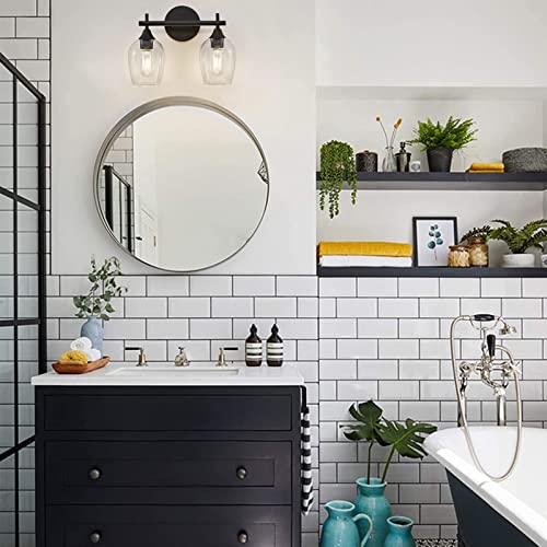 Black Vanity Lights for Bathroom,2-Ligh Bathroom Light Glass Shade