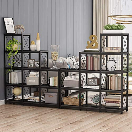 12 Shelves Bookshelf,Industrial Ladder Corner Bookshelf 9 Cubes Stepped Etagere Bookcase