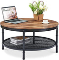 Coffee Table Round Small Industrial 2-Tier Coffee Table with Storage