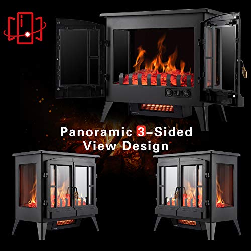 Electric Fireplace Stove, Freestanding Fireplace Heater with Realistic Flame