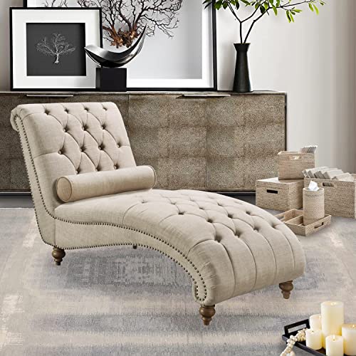 Rosevera Leavitt Living Room Chairs with Padded Seat Sleeper Comfy for bedrooms Lounge Chaise, Standard, Pearl Beige