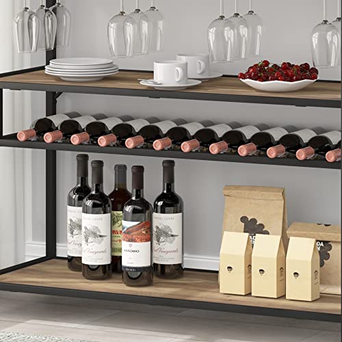 Wine Rack Table, Modern Metal and Wood Wine Bar Cabinet Freestanding Floor