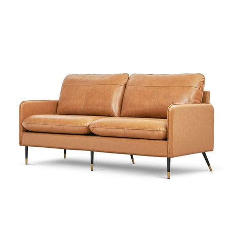 79" Top-Grain Leather Sofa, 3 Seater Leather Couch, Mid-Century Modern Couch