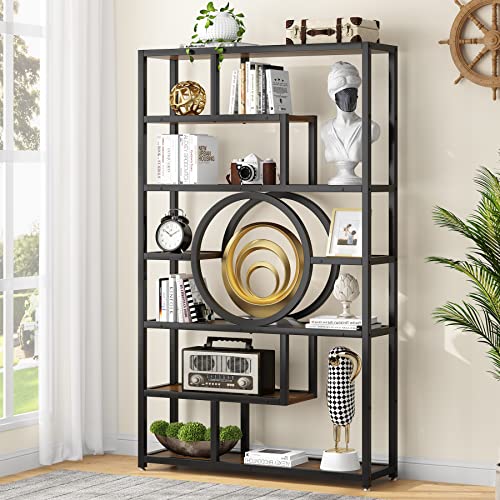 72 Inch Bookshelf Geometric Bookcase, 8-Tier Industrial Book Shelf with 11 Open Shelvings