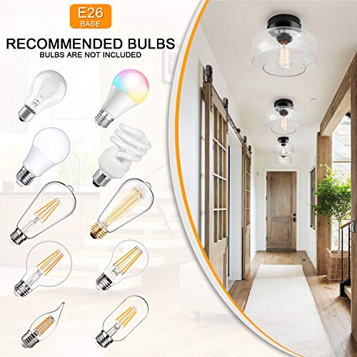 Industrial Semi-Flush Mount Ceiling Light, Seeded Glass Pendant Lamp Shade