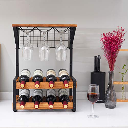 Hold 8 Wine Bottles and 6 Glasses Countertop Wine Storage Stand