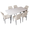 Dining Table Set for 6, Modern White Dining Table Sintered Stone Rectangular Table