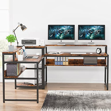 L-Shaped Computer Desk with Storage Shelves