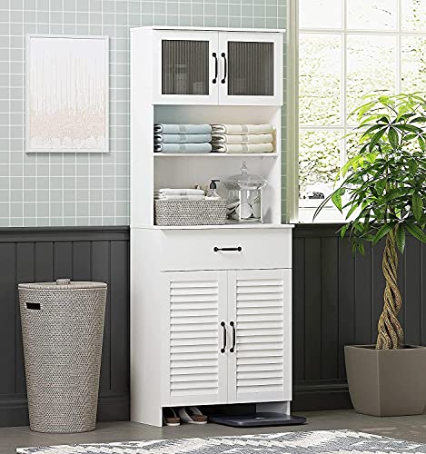 63" Freestanding Cabinet,Bathroom Storage Cabinet with Double Doors and Drawers