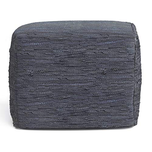 Fredrik Square Pouf, Footstool, Upholstered in Dark Blue Woven Leather