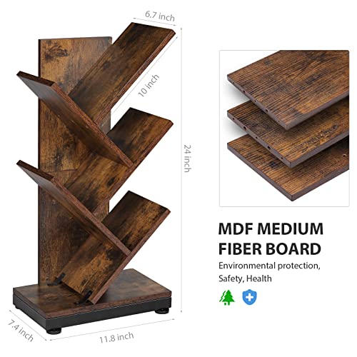 4-Shelf Tree Bookshelf, 24.1-Inch Retro Floor Standing Bookcase Display