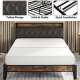 Queen Bed Frame, Storage Headboard with Outlets