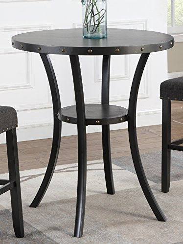 Biony 3-Piece Round Espresso Bar Table with Nail Head Stools