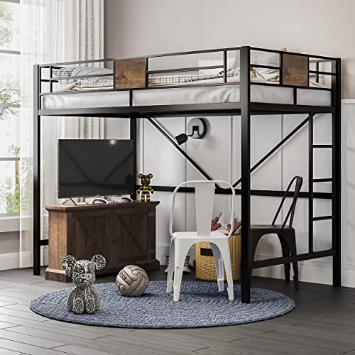 Metal Twin Loft Beds Frame with Stairs & Full-Length Guardrail