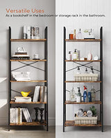 Bookshelf, Ladder Shelf 5-Tier Bookcase for Bedroom, Industrial Book Shelves Storage Rack