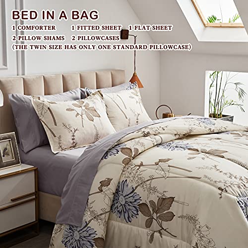 , Elegant Flower Botanical Smooth Soft Microfiber Floral Comforter Set