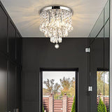 Crystal Chandelier Light, Mini Crystal Flush Mount Ceiling Light Fixture Silver Finish