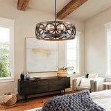 21.7'' Drum Chandelier, Rustic Pendant Lighting for Living Room