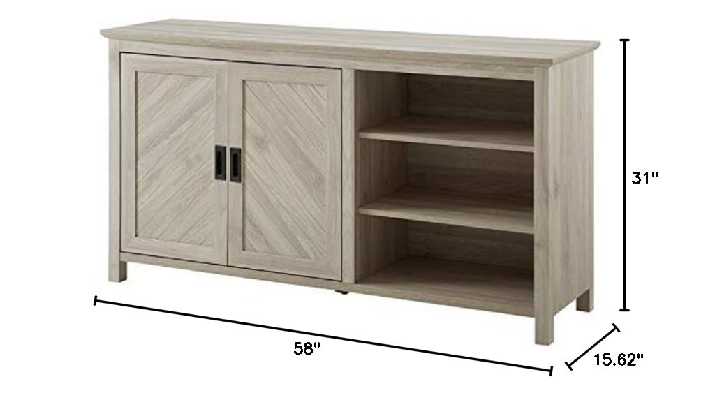 Modern Wood Grooved Buffet Sideboard with Open Storage