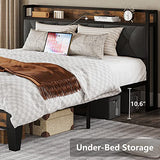 Queen Bed Frame, Storage Headboard with Outlets