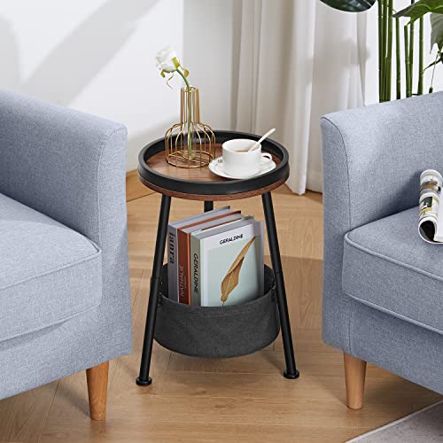 3 Legs Round End Table, 2 Tier Round Side Table with Storage Basket