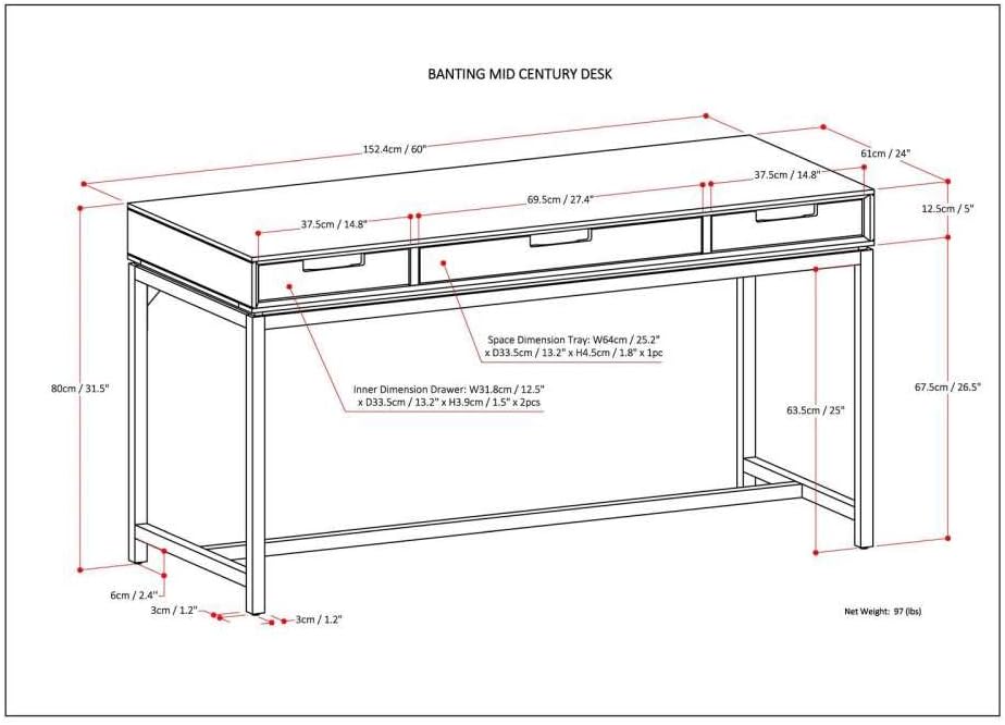 Banting SOLID WOOD and Metal 60 inch Wide Home Office Desk