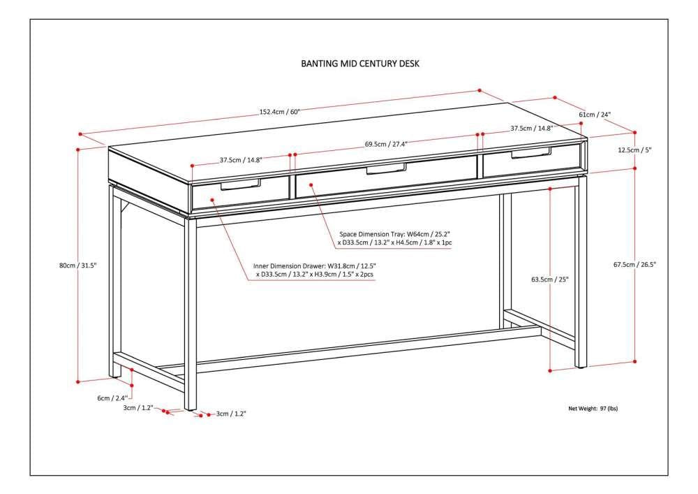Banting SOLID WOOD and Metal 60 inch Wide Home Office Desk