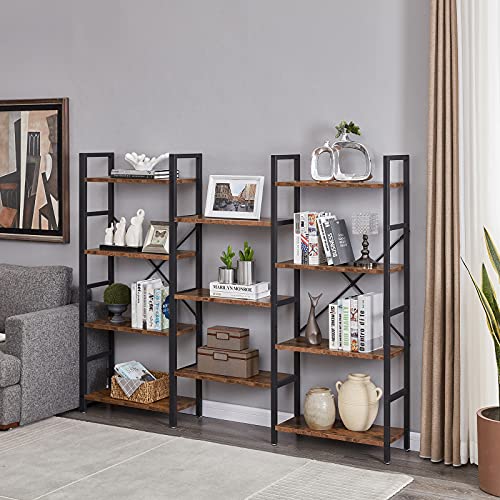 Triple 4 Tier Bookshelf, Bookcase with 11 Open Display Shelves