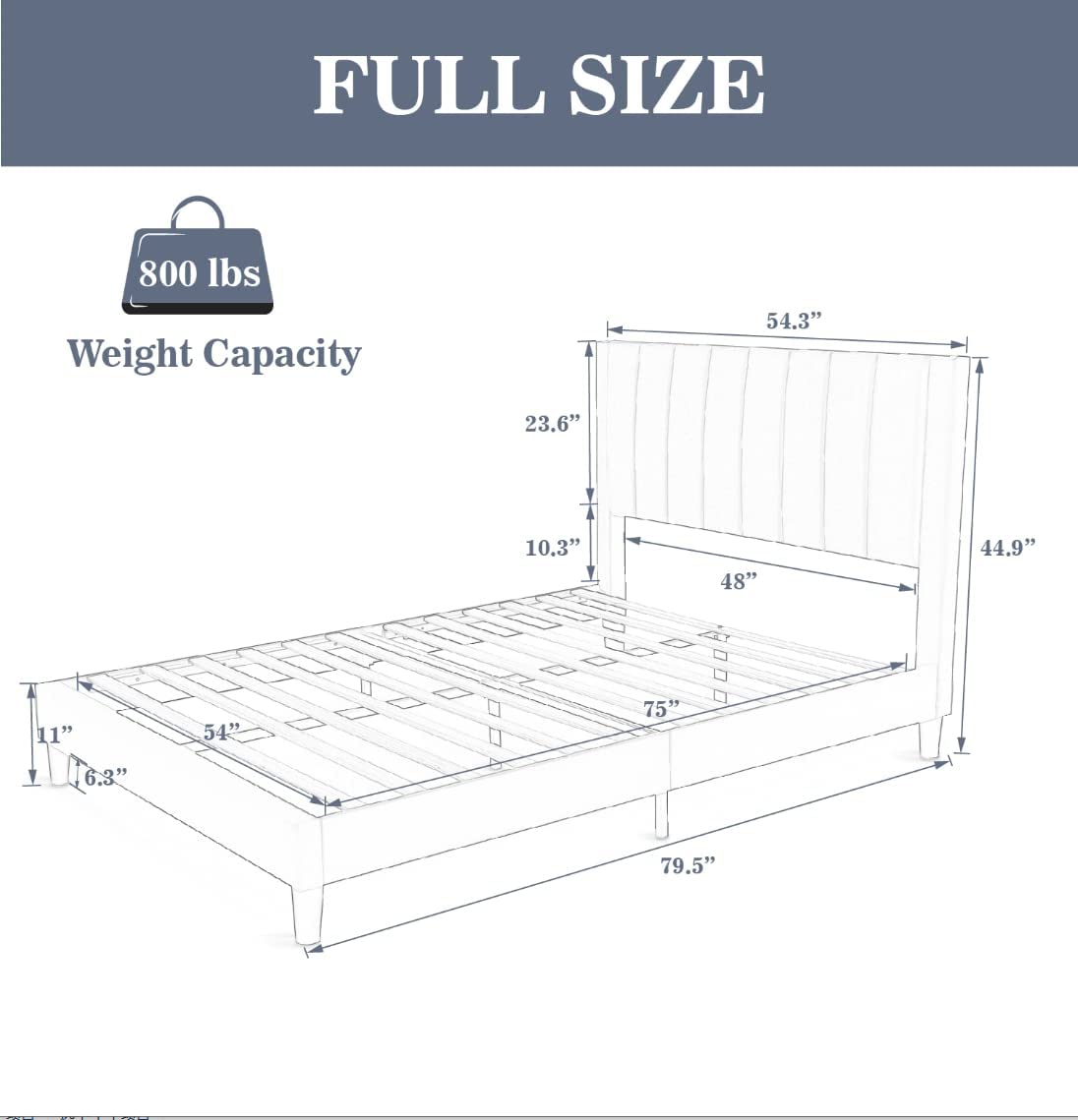 Full Bed Frame/Velvet Upholstered Bed Frame with Vertical Channel