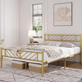 Metal Platform Bed with Arrow Design Headboard and Footboard