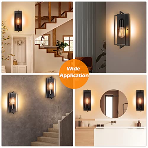 Industrial Black Wall Sconces, Vintage Farmhouse Wall Sconces Lighting Set of 2