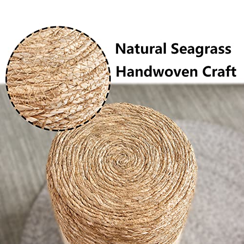 Natural Seagrass Foot Stool, Hand Weaving Round Ottoman, Poof Pouffe Accent Chair