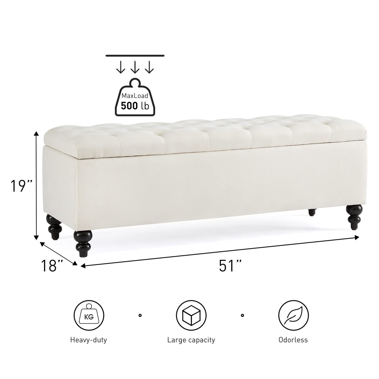 Button-Tufted Ottoman with Storage in Upholstered Fabrics