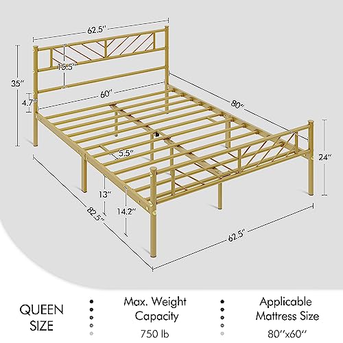 Metal Platform Bed with Arrow Design Headboard and Footboard