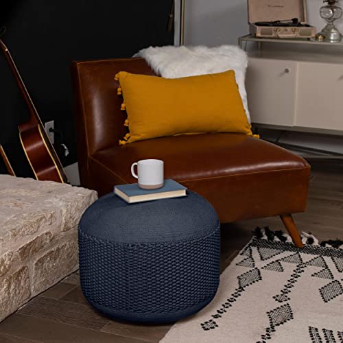 Indoor or Outdoor Pouf Foot Stool Ottoman - Navy - Knit Bean Bag Floor Chair