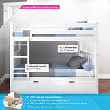 Bunk Bed, Twin-Over-Twin Bed Frame For Kids With Trundle, White