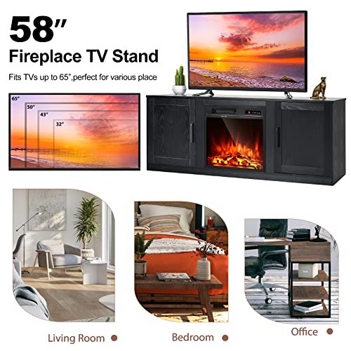 Electric Fireplace TV Stand for TVs up to 65 Inch,with 18 Inch 1500W Faux Fireplace