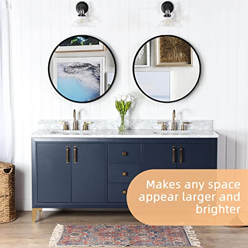 24 Inch Black Round Mirror, Wall Mounted Circle Mirror with Metal Frame