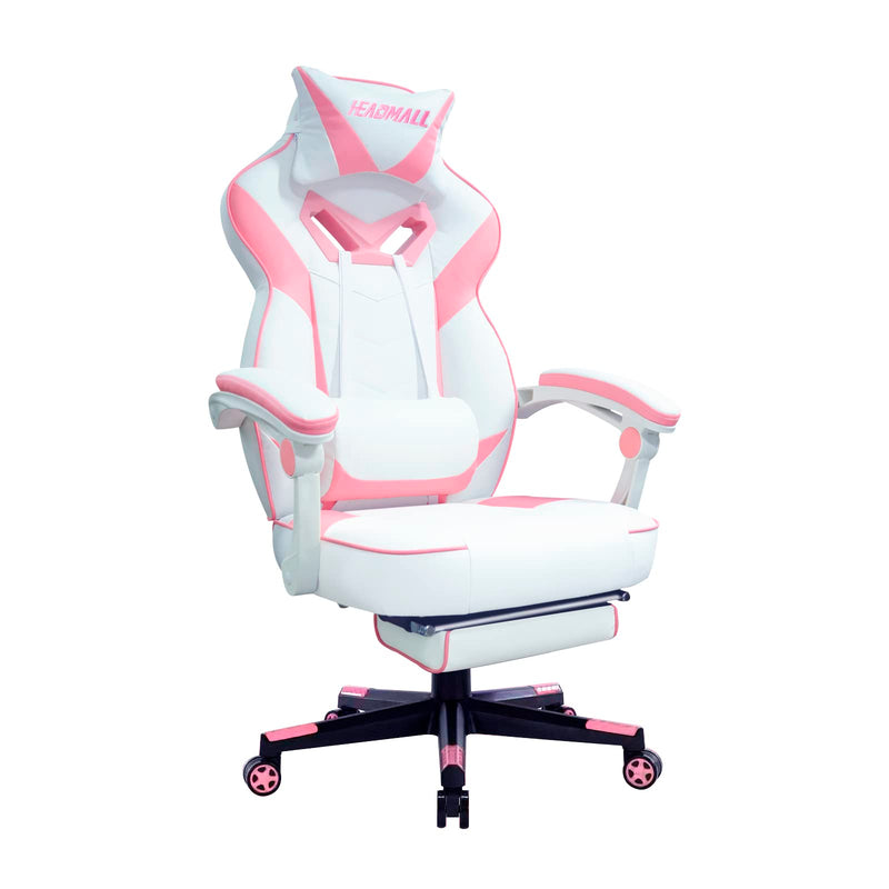 Pink Gaming Chair with Footrest Ergonomic OversizedVideo Game Chairs with Lumbar and Head Pillow, for Adults Teens Secret Lab Pink&White