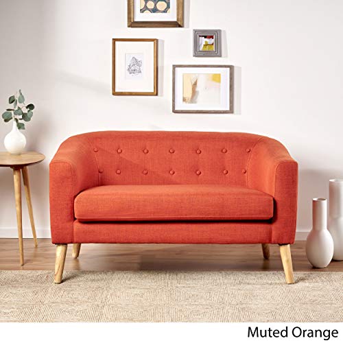 Bridie Mid-Century Modern Loveseat, Muted Orange Fabric